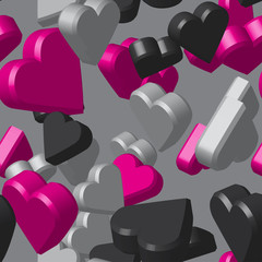 Grey Black Pink Hearts Seamless Pattern