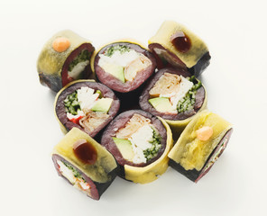 Set of fish rolls isolated on white, closeup