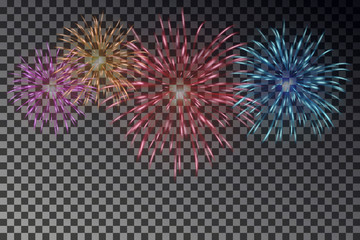 Colorful fireworks on sky. Firecracker vector isolated.