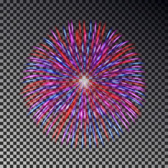Colorful fireworks on sky. Firecracker vector isolated.