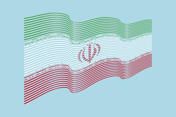 Iran flag vector on blue background. Wave stripes flag, line illustration.