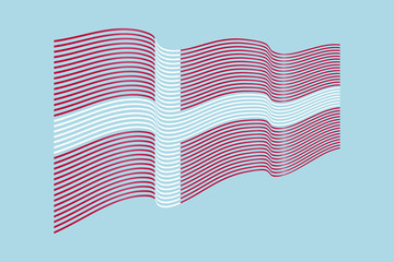 Denmark flag vector on blue background. Wave stripes flag, line illustration.