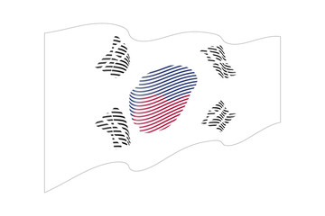 South Korea flag vector on white background. Wave stripes flag, line illustration.