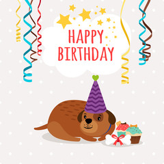 Cute dog and cupcakes birthday card