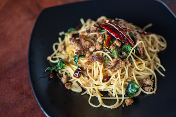 Stir-Fried Spaghetti with Sai Aua (Notrhern Thai Spicy Sausage)