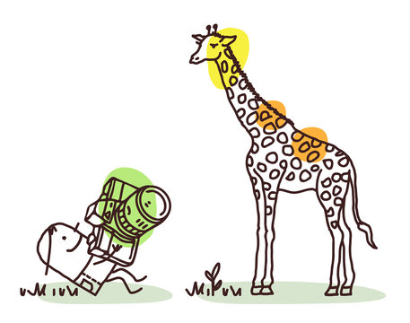 Cartoon Photographer Taking a Picture of Giraffe