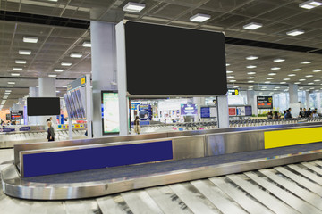 luggage at Point of checking the luggage scanner.Conveyor belt at the airport.And blank space for text.