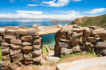 Ancient ruins on the Island of Sun (Isla del Sol), Titicaca lake, Bolivia