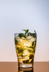 juice from fresh fruit with ice and ice cubes