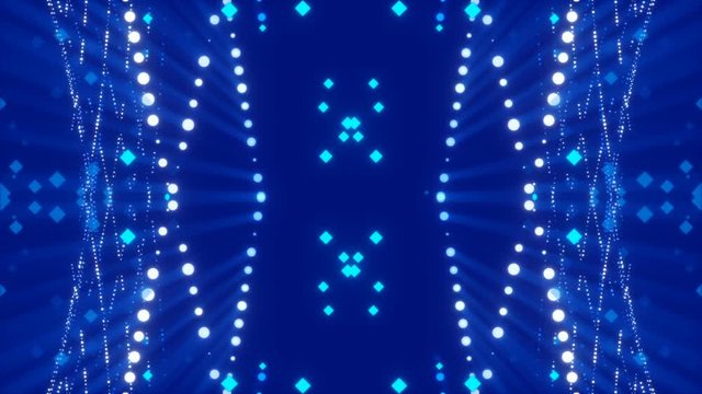 motion squares and particles, blue abstract background, loop