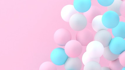 3d bubbles. Spheres background. Abstract wallpaper. Flying geometric shapes. Trendy modern illustration. 3d rendering. Falling abstract balls. Colorful poster backdrop. Minimal style.