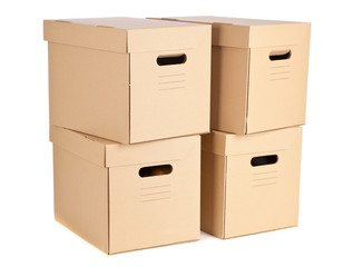 Cardboard boxes on white background