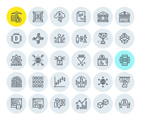 Set of thin line cryptocurrency icons. Premium quality outline symbol collection of blockchain technology, bitcoin, altcoins, mining, finance, digital money market, cryptocoin wallet, stock exchange.