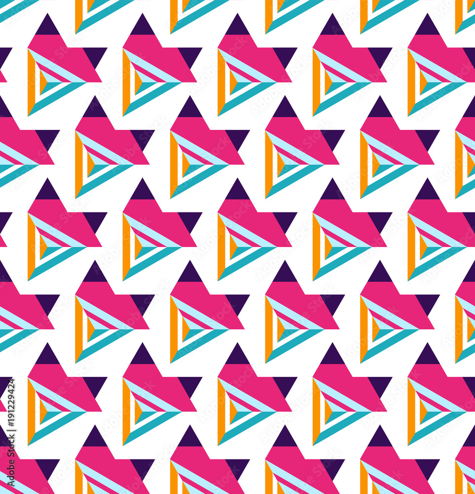 Poster abstract seamless pattern of triangles. volumetric geometric texture.
