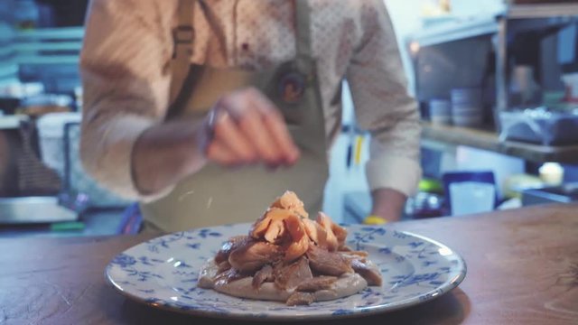 4k footage Shef cooking and smoking trout