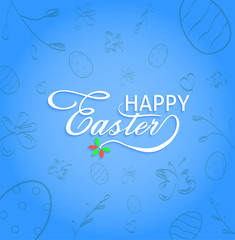 Happy Easter text with hand drawn decorative background