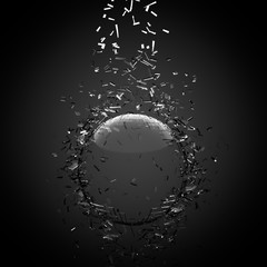 Broken glass sphere black background. 3d illustration, 3d rendering.