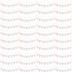 Watercolor vintage flags garlands set Party, baby room and wedding decor elements with various modern patterns. Seamless pattern