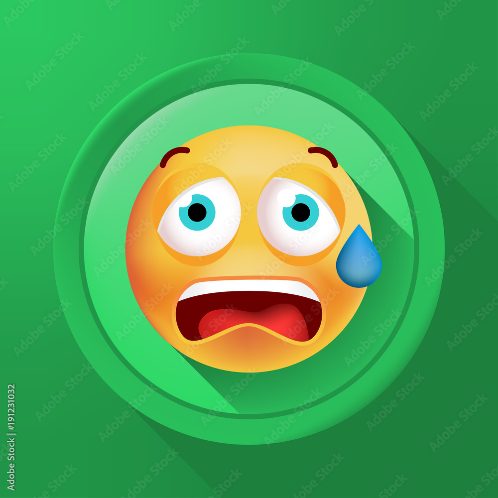 Poster cute scared emoticon on color button on color background . isolated vector illustration