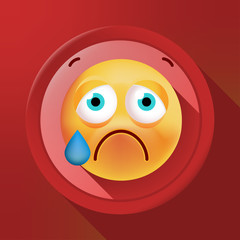 Cute Crying Emoticon on Color Button on Color Background . Isolated Vector Illustration 