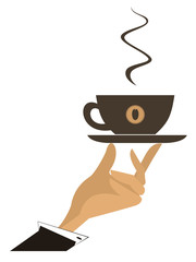 Hand with a cup of coffee vector illustration isolated. Hand with a cup of coffee isolated on white illustration
