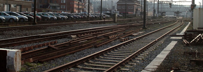 Fototapeta na wymiar Railway, train tracks in Aarschot Belgium
