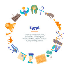 Cartoon Symbol of Egypt Banner Card Circle. Vector
