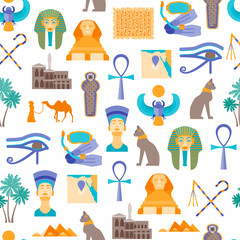 Cartoon Symbol of Egypt Seamless Pattern Background. Vector