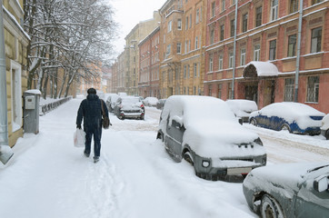 Snowy winter on the streets.