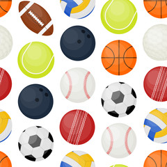 Obraz premium Sports Balls Seamless Pattern Background. Vector