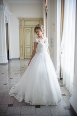 Fototapeta na wymiar Beautiful bride in wedding dress before wedding ceremony