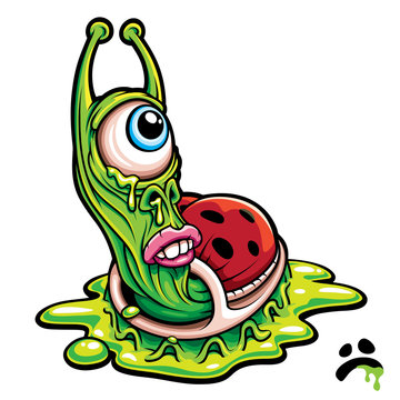 Sad one eyed green slug monster creature cartoon graphic. Vector  illustration. Stock Vector | Adobe Stock