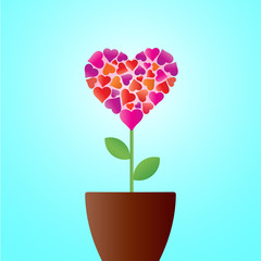 Flower in the form of heart in flower pot. Greeting card.  Flyers, invitation, posters. Isolated vector illustration