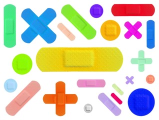 Various Colored Strips of ADHESIVE BANDAGES PLASTER - Medical Equipment - Colorful Pop Art Style