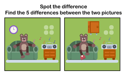 Spot the difference; Brown bear relaxing at sofa
