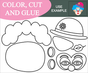 Paint, cut and paste the image of clown. Game for children.