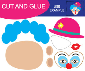 Image of clown. Cut and glue. Educational game for children