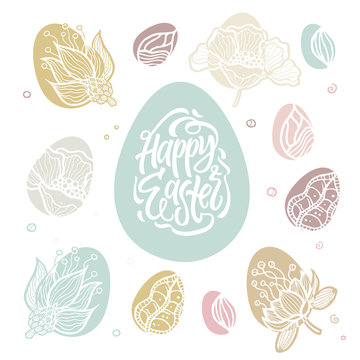 Happy Easter - modern vector celebration poster with calligraphy text