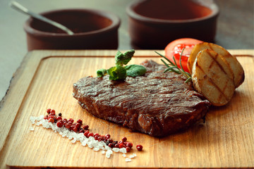 Lovely dinner, grilled steak. and grilled vegetables