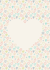Concept of poster with hand drawn hearts and copyspace. Valentine's Day, Mother's Day or Women's Day. Vector.