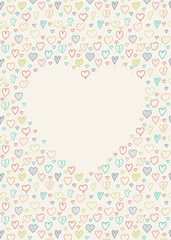 Concept of poster with hand drawn hearts and copyspace. Valentine's Day, Mother's Day or Women's Day. Vector.