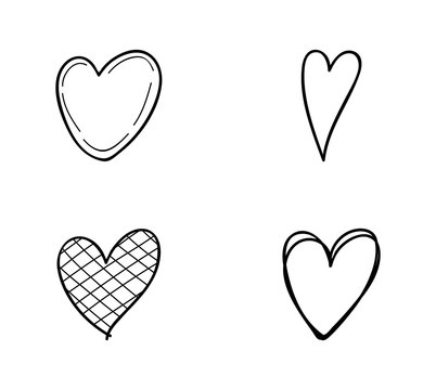 Concept of heart doodles - set with icons. Vector.
