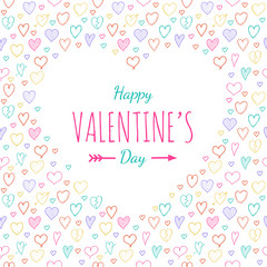 Design of card with heart doodles for Valentine's Day. Vector.