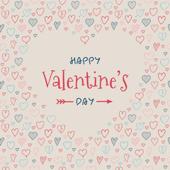 Design of card with heart doodles for Valentine's Day. Vector.