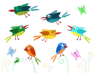 Vector collection of cute funny birds