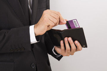 staff holding blank wallet
