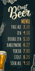 Restaurant or cafe menu beer with price. - obrazy, fototapety, plakaty