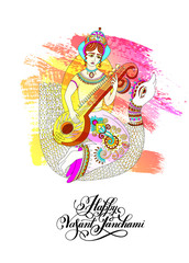 Vasant Panchami - greeting card to indian holiday with goddess S