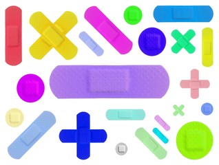 Various Colored Strips of ADHESIVE BANDAGES PLASTER - Medical Equipment - Colorful Pop Art Style