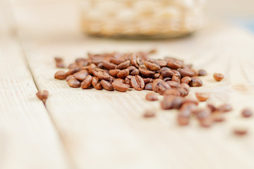 coffee beans on wooden table